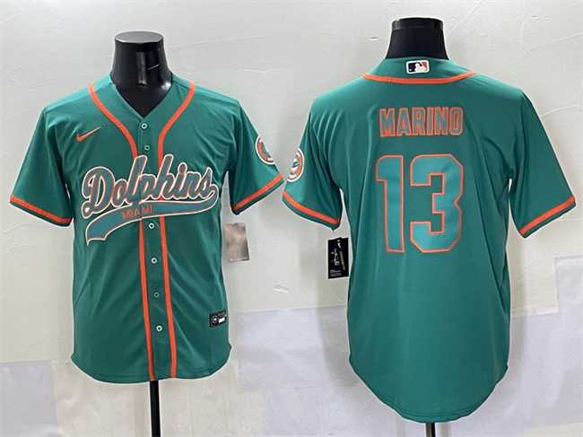Men%27s Miami Dolphins #13 Dan Marino Aqua Cool Base Stitched Baseball Jersey